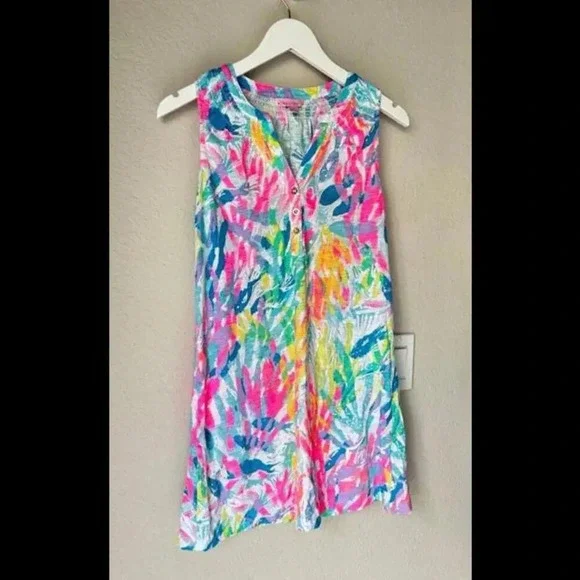 Lilly Pulitzer Essie Beach dress Sparkling Sands Size XS Colorful Retro Neon - Picture 11 of 11